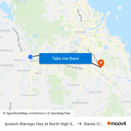 Ipswich Warrego Hwy at North High Street to Slacks Creek map