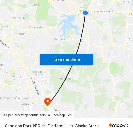Capalaba Park 'N' Ride, Platform 1 to Slacks Creek map