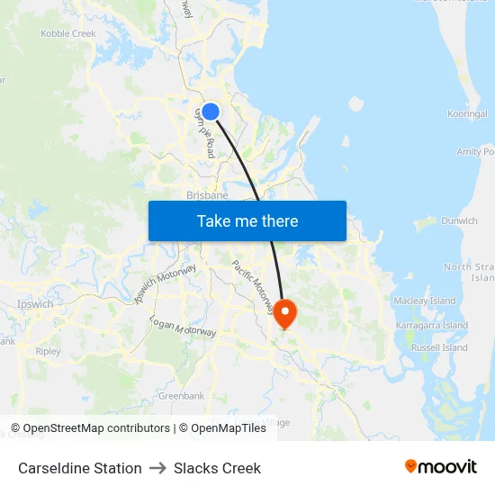Carseldine Station to Slacks Creek map