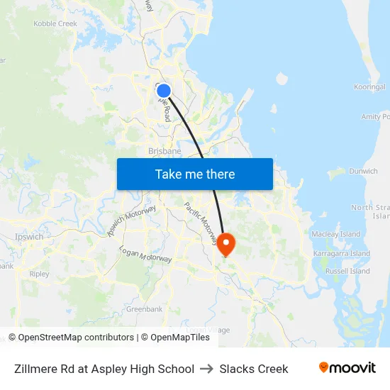Zillmere Rd at Aspley High School to Slacks Creek map