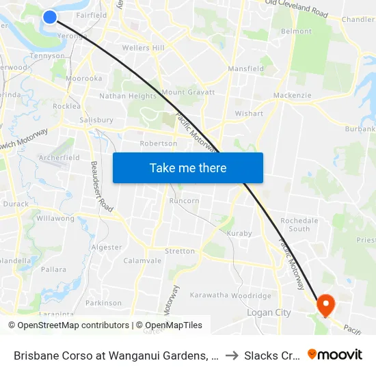Brisbane Corso at Wanganui Gardens, Stop 35 to Slacks Creek map