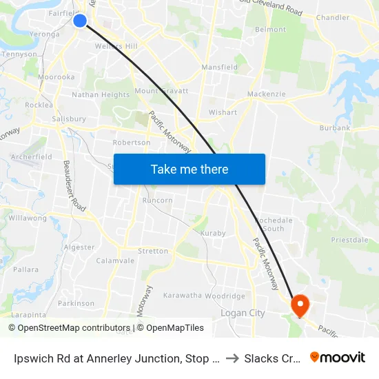 Ipswich Rd at Annerley Junction, Stop 22/21 to Slacks Creek map