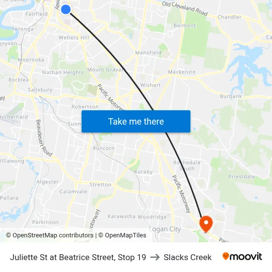 Juliette St at Beatrice Street, Stop 19 to Slacks Creek map