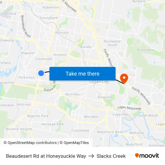 Beaudesert Rd at Honeysuckle Way to Slacks Creek map
