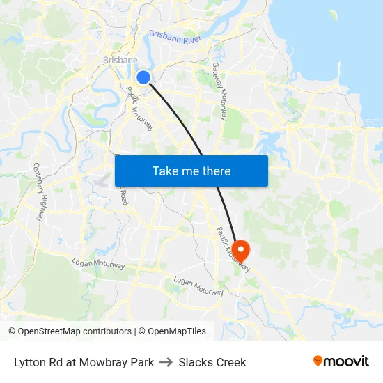 Lytton Rd at Mowbray Park to Slacks Creek map