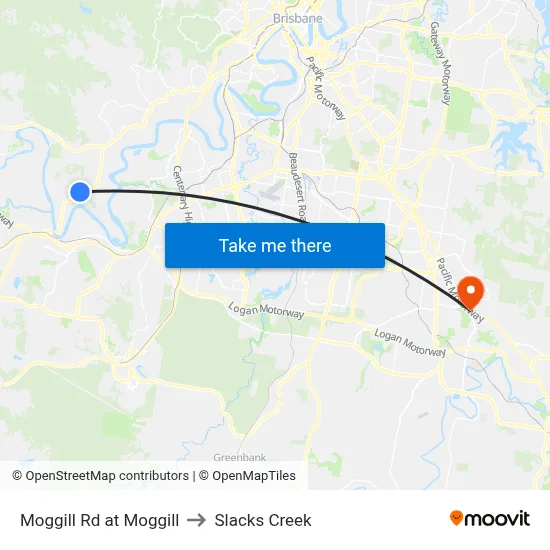 Moggill Rd at Moggill to Slacks Creek map