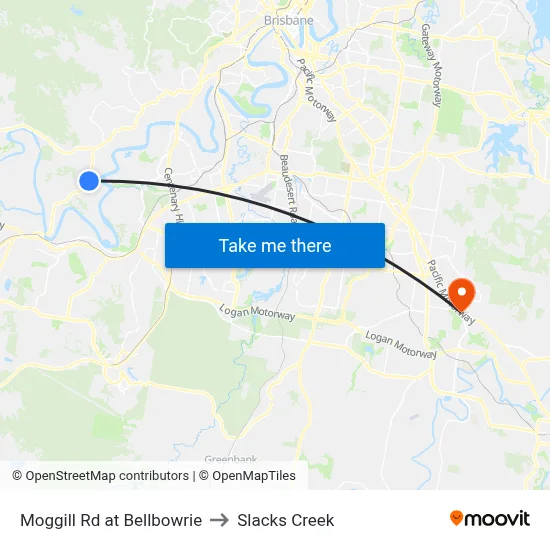 Moggill Rd at Bellbowrie to Slacks Creek map
