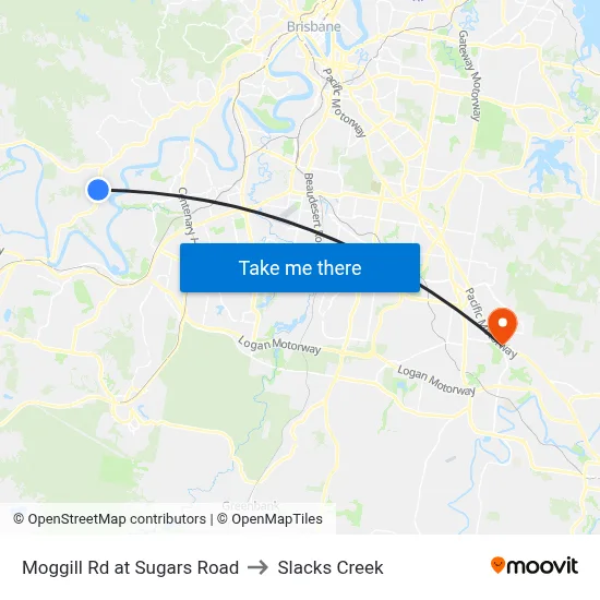 Moggill Rd at Sugars Road to Slacks Creek map