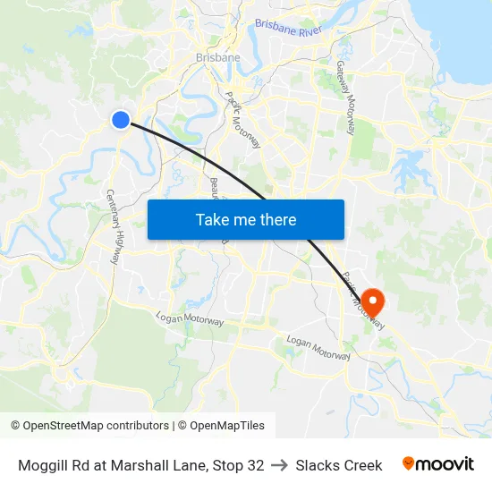 Moggill Rd at Marshall Lane, Stop 32 to Slacks Creek map