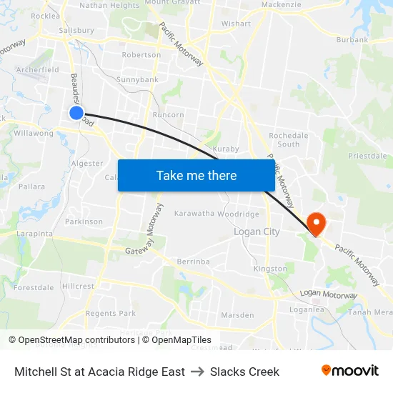 Mitchell St at Acacia Ridge East to Slacks Creek map