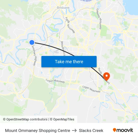 Mount Ommaney Shopping Centre to Slacks Creek map