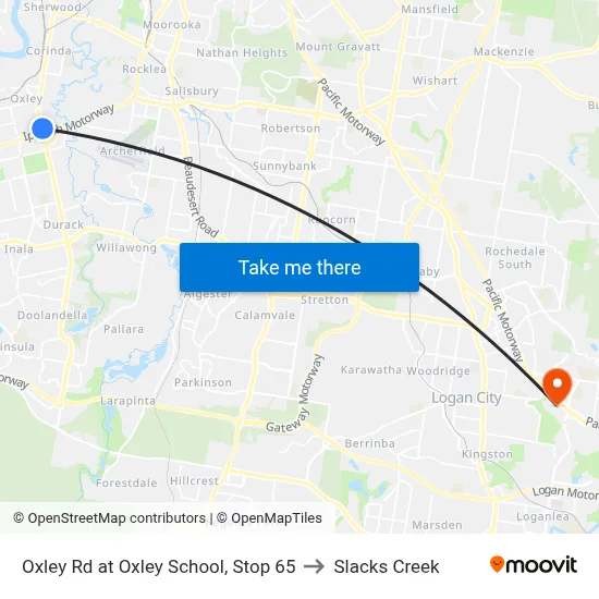 Oxley Rd at Oxley School, Stop 65 to Slacks Creek map