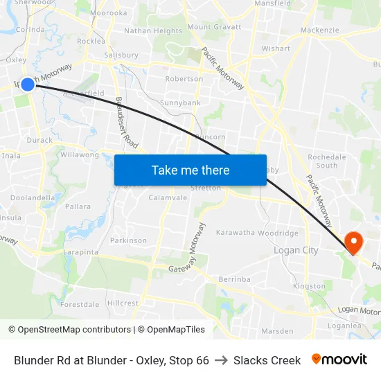 Blunder Rd at Blunder - Oxley, Stop 66 to Slacks Creek map