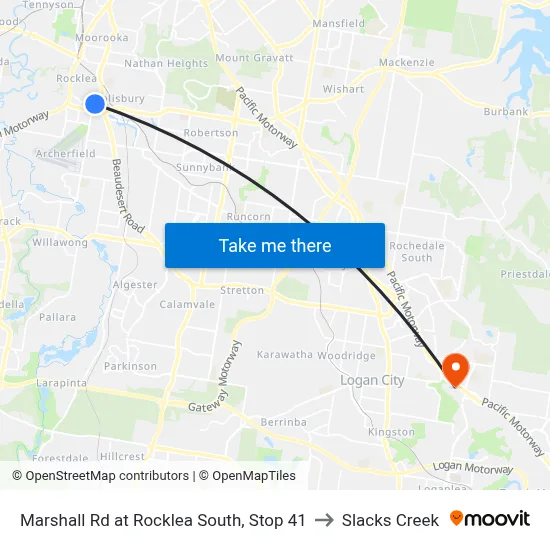 Marshall Rd at Rocklea South, Stop 41 to Slacks Creek map