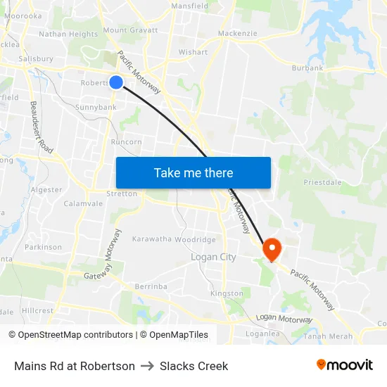 Mains Rd at Robertson to Slacks Creek map