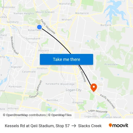 Kessels Rd at Qeii Stadium, Stop 57 to Slacks Creek map