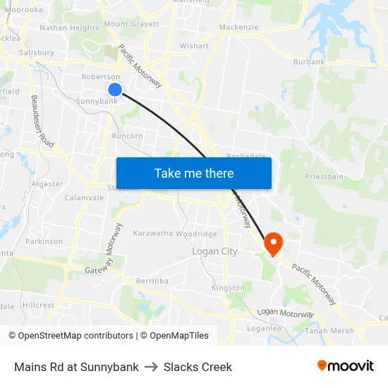 Mains Rd at Sunnybank to Slacks Creek map