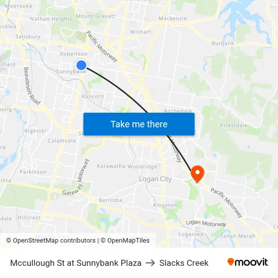 Mccullough St at Sunnybank Plaza to Slacks Creek map
