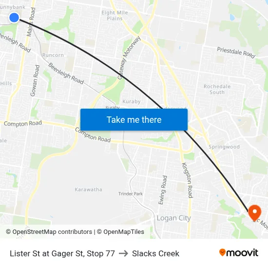 Lister St at Gager St, Stop 77 to Slacks Creek map