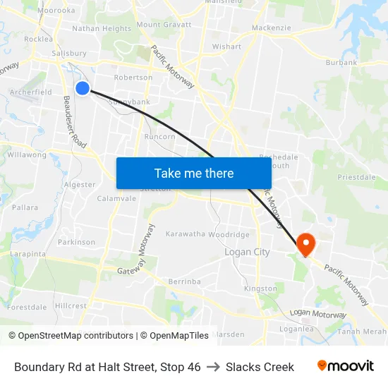 Boundary Rd at Halt Street, Stop 46 to Slacks Creek map