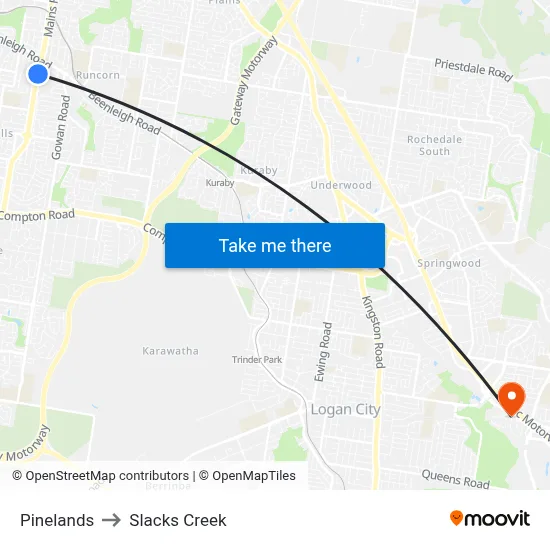 Pinelands to Slacks Creek map