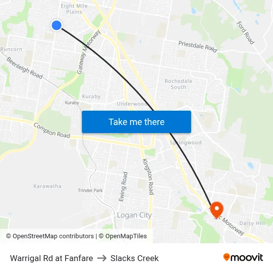 Warrigal Rd at Fanfare to Slacks Creek map