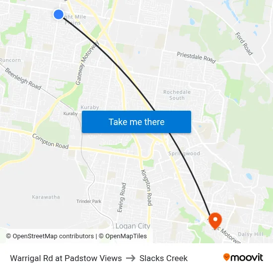 Warrigal Rd at Padstow Views to Slacks Creek map
