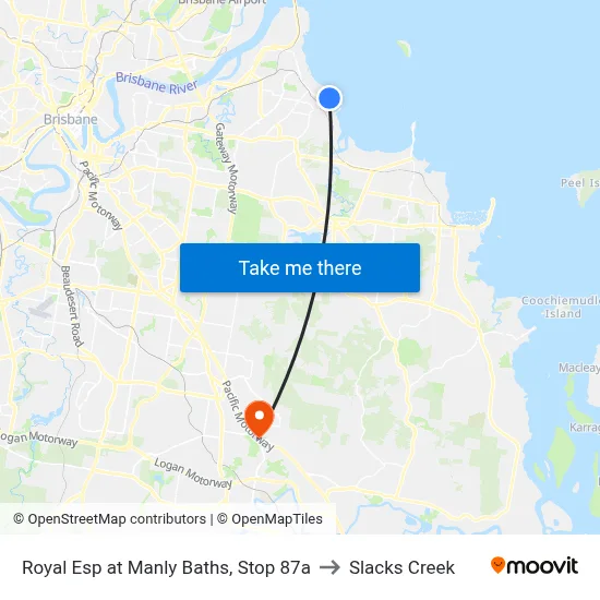Royal Esp at Manly Baths, Stop 87a to Slacks Creek map