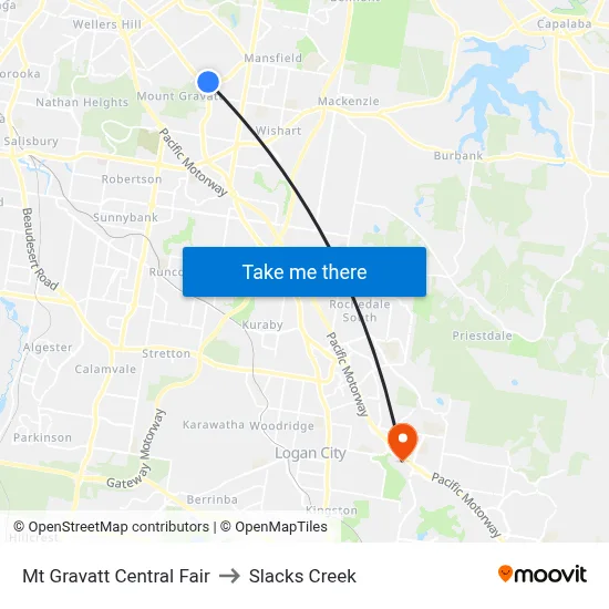 Mt Gravatt Central Fair to Slacks Creek map
