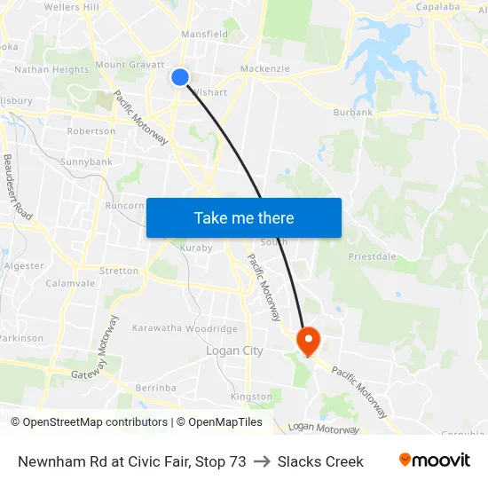Newnham Rd at Civic Fair, Stop 73 to Slacks Creek map