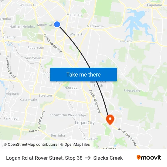 Logan Rd at Rover Street, Stop 38 to Slacks Creek map