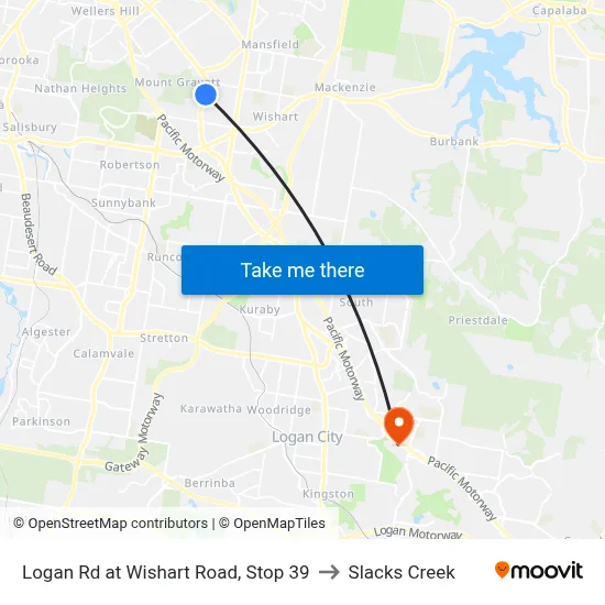 Logan Rd at Wishart Road, Stop 39 to Slacks Creek map