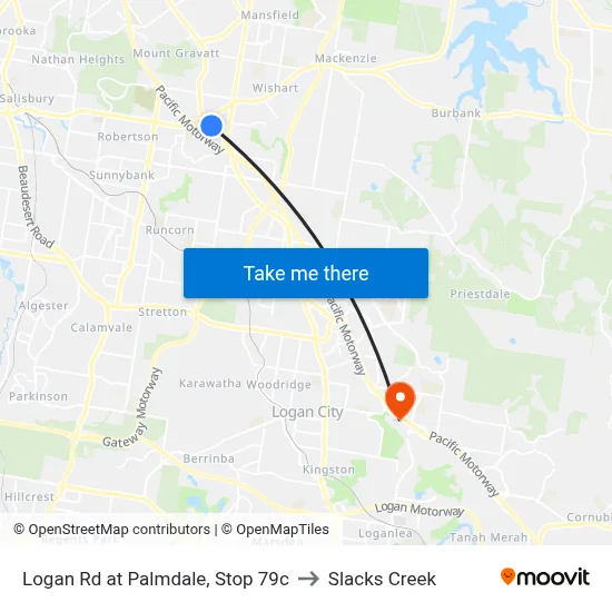 Logan Rd at Palmdale, Stop 79c to Slacks Creek map