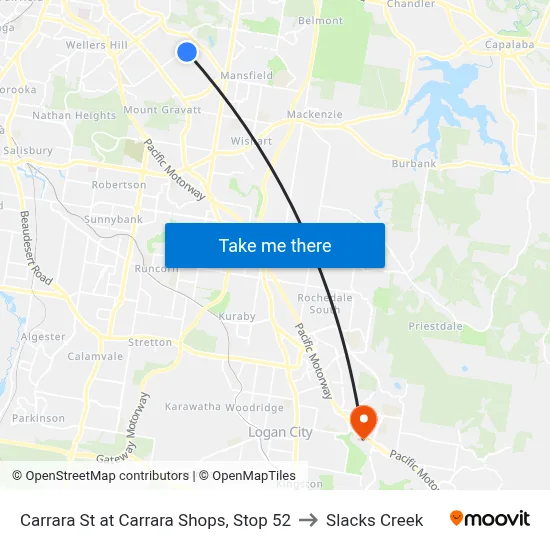 Carrara St at Carrara Shops, Stop 52 to Slacks Creek map
