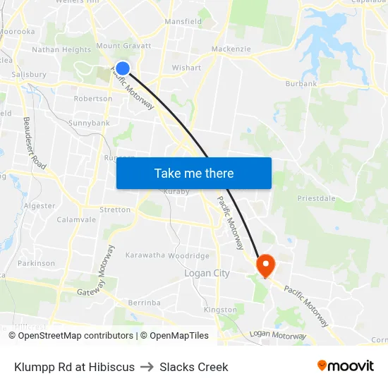 Klumpp Rd at Hibiscus to Slacks Creek map