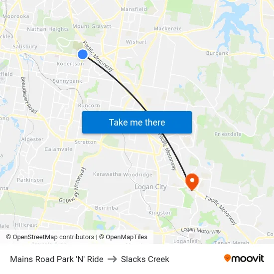 Mains Road Park 'N' Ride to Slacks Creek map