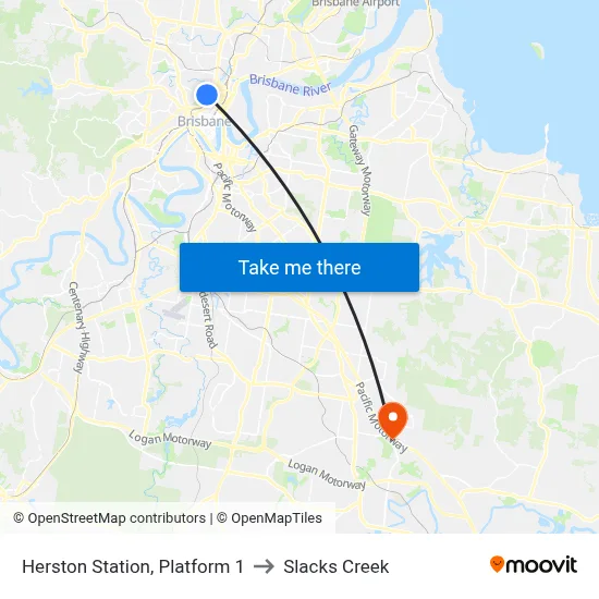 Herston Station, Platform 1 to Slacks Creek map