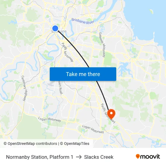 Normanby Station, Platform 1 to Slacks Creek map