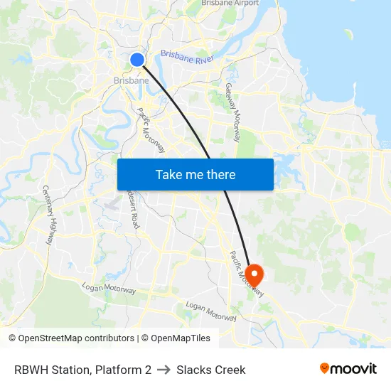 RBWH Station, Platform 2 to Slacks Creek map