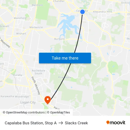Capalaba Bus Station, Stop A to Slacks Creek map