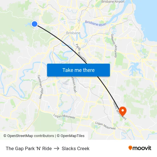 The Gap Park 'N' Ride to Slacks Creek map