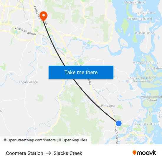 Coomera Station to Slacks Creek map
