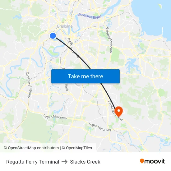 Regatta Ferry Terminal to Slacks Creek map