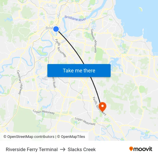 Riverside Ferry Terminal to Slacks Creek map