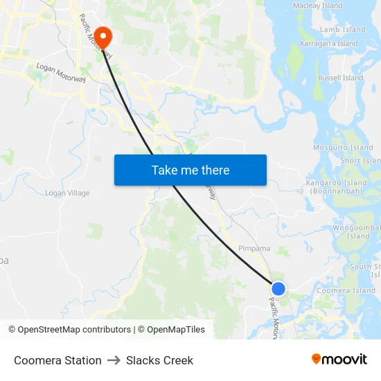 Coomera Station to Slacks Creek map