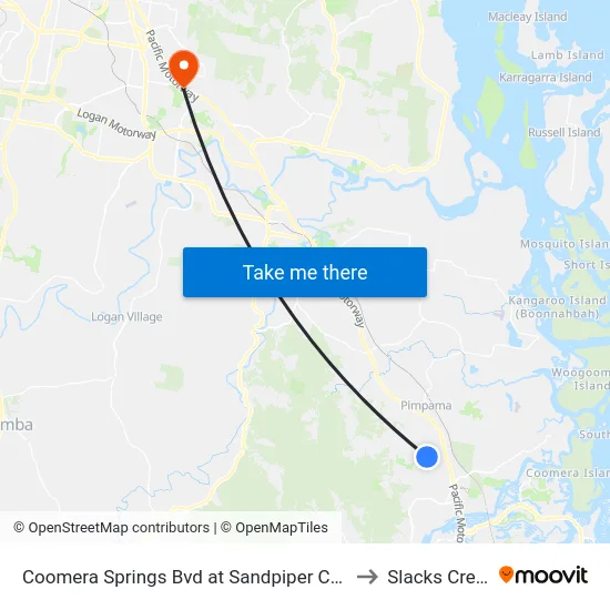 Coomera Springs Bvd at Sandpiper Court to Slacks Creek map