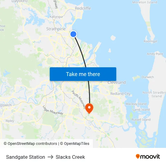 Sandgate Station to Slacks Creek map