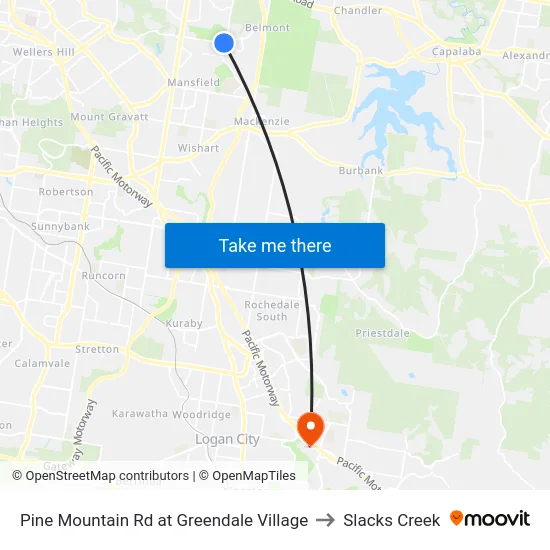Pine Mountain Rd at Greendale Village to Slacks Creek map