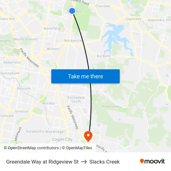 Greendale Way at Ridgeview St to Slacks Creek map