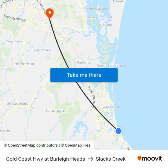Gold Coast Hwy at Burleigh Heads to Slacks Creek map